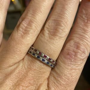 Stackable Ruby Red and Cobalt Blue CZ Rings, Sterling 925, Size 9
